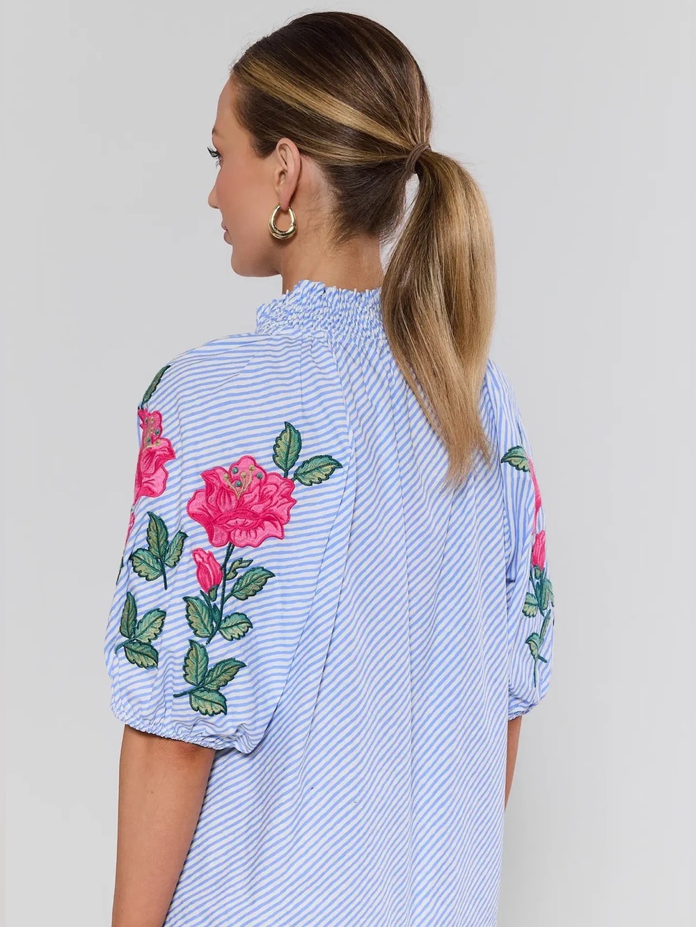 THML | Calla Blue Floral Embroidered Top - 100% cotton - Large - Picture 3 of 7